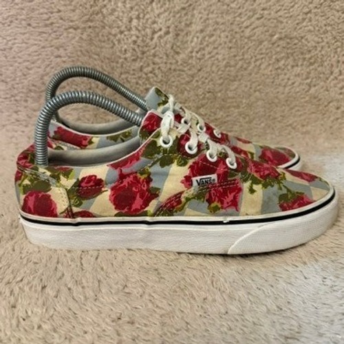 Vans Era Floral Rose Checkerboard Low Top Sneakers Womens 7.5 Red Blue Cream